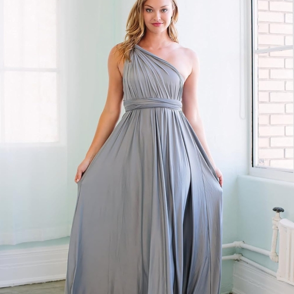 Convertible Infinity Dress & Bandeau Long Maxi Bridesmaid/Prom Dress Silver - Picture 3 of 7
